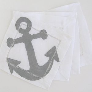 Anchor on White Linen Cocktail Napkins