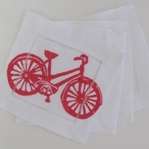 Bicycle on White Linen Cocktail Napkins