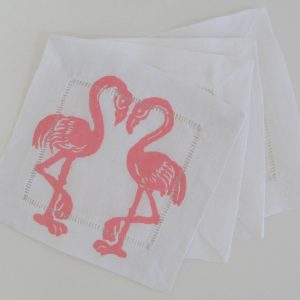 Flamingos on White Linen Cocktail Napkins