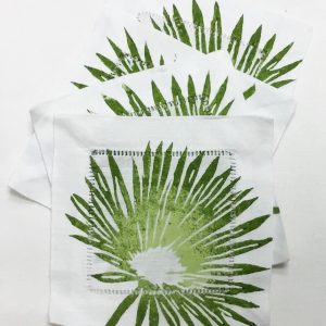 Palm Frond (Two-toned Green) on White Linen Cocktail Napkins