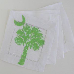 Palmetto Moon on White Linen Cocktail Napkins