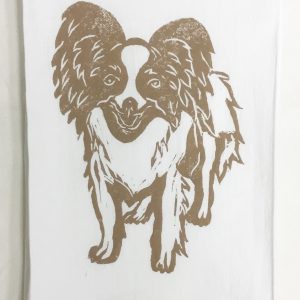 Papillon on White Flour Sack Towel