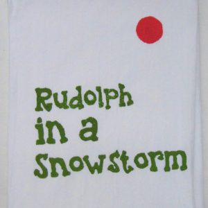 Rudolph in a Snowstorm on White Flour Sack Towel