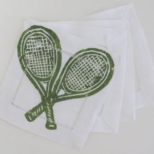 Tennis Racquets on White Linen Cocktail Napkins