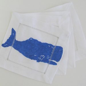 Whale on White Linen Cocktail Napkins