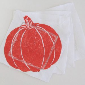 Pumpkin on White Linen Cocktail Napkins