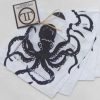 Octopus on White Linen Cocktail Napkins