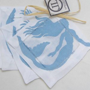 Mermaid on White Linen Cocktail Napkins