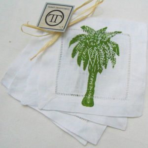 Palm Tree on White Linen Cocktail Napkins
