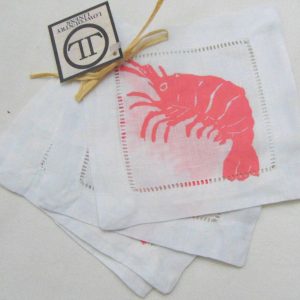 Shrimp on White Linen Cocktail Napkins