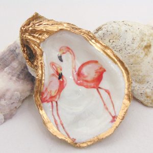 Flamingos Oyster Shell Jewelry Bowl