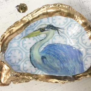 Blue Heron Oyster Shell Jewelry Bowl