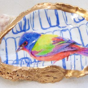 Painted Bunting Oyster Shell Jewelry Bowl