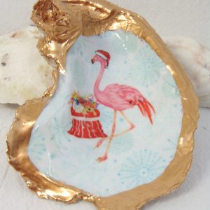 Alternative view of Flamingo Santa Oyster Shell Jewelry Bowl