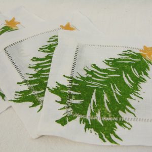 Lg. Tree with Gold Star on White Linen Cocktail Napkins