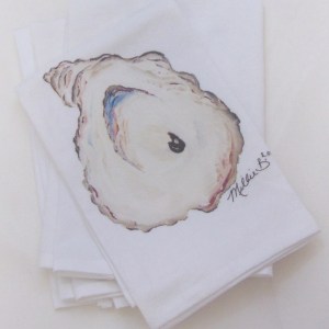 Limited Edition Print Oyster Shell on White Flour Sack Napkins