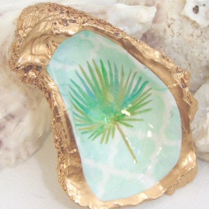 Watercolor Frond Oyster Shell Jewelry Bowl