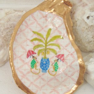 Watercolor Banana Tree And Monkeys  Oyster Shell Jewelry Bowl