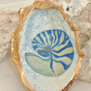Watercolor Blue Nautilus Oyster Shell Jewelry Bowl