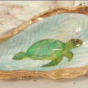 Watercolor Sea Turtle Oyster Shell Jewelry Bowl