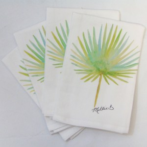 Limited Edition Watercolor Palm Frond White Flour Sack Napkins
