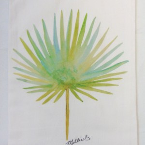 Limited Edition Watercolor Palm Frond Print on White Flour Sack Towel