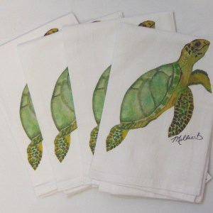 Limited Edition Watercolor Sea Turtle White Flour Sack Napkins