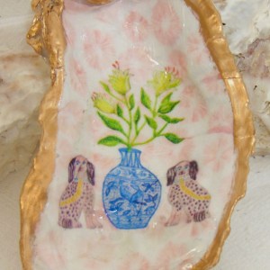 Watercolor Staffordshires Oyster Shell Jewelry Bowl