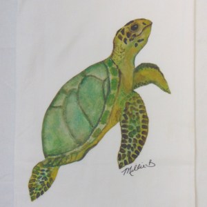 Limited Edition Watercolor Sea Turtle Print White Flour Sack Towel