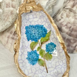 Watercolor Hydrangea StemOyster Jewelry Bowl