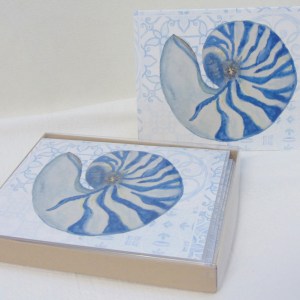 Watercolor Blue Nautilus Designer Note Cards