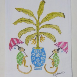 Alternative view of Limited Edition Watercolor Banana Tree and Monkeys Print White Flour Sack Napkins