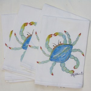 Alternative view of Limited Edition Watercolor Crab Print White Flour Sack Towel