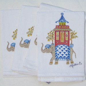 Alternative view of Limited Edition Watercolor Elephant Pagoda Print White Flour Sack Towel