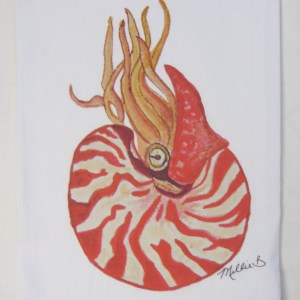 Alternative view of Limited Edition Watercolor Red Live Nautilus Print White Flour Sack Napkins