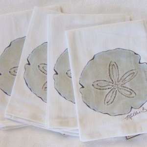 Limited Edition Watercolor Sand Dollar Print White Flour Sack Napkins