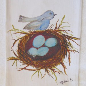 Limited Edition Watercolor Birds Nest Print White Flour Sack Towel
