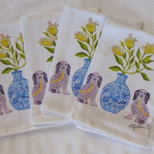 Limited Edition Watercolor Staffordshires Print White Flour Sack Napkins