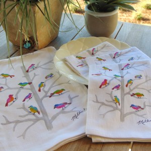 Alternative view of Limited Edition Watercolor Birdies Print White Flour Sack Towel