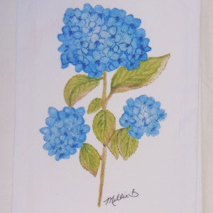 Alternative view of Limited Edition Watercolor Blue Hydrangeas Print White Flour Sack Napkins
