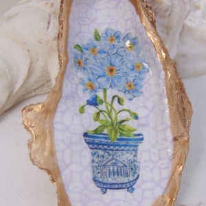 Watercolor Cloud Poppy Oyster Shell Jewelry Bowl