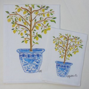 Alternative view of Limited Edition Watercolor Lemon Garland Print White Flour Sack Towel
