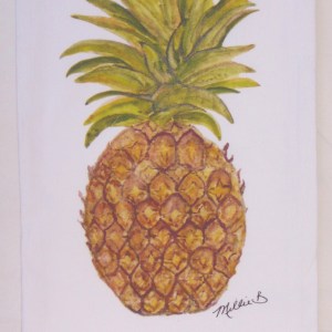 Limited Edition Watercolor Pineapple Print White Flour Sack Towel