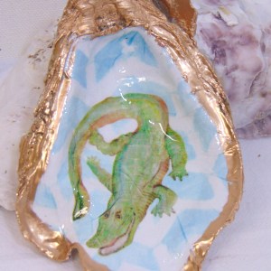 Watercolor  Alligator Oyster Shell Jewelry Bowl