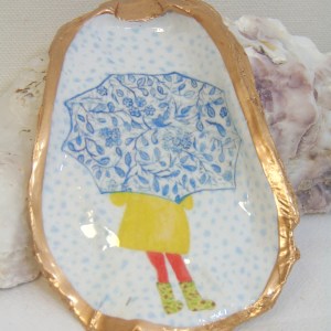 Watercolor "She's Got Style" Oyster Shell Jewelry Bowl