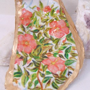 Watercolor Hibiscus Oyster Shell Jewelry Bowl