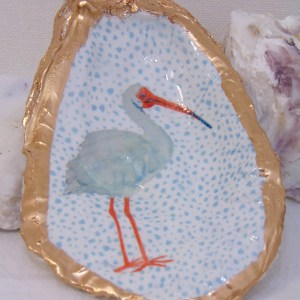 Watercolor Ibis Oyster Shell Jewelry Bowl