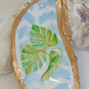 Watercolor Monsteras Oyster Shell Jewelry Bowl