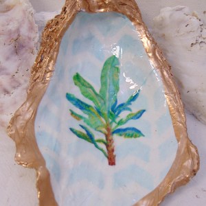 Watercolor Banana Tree Oyster Shell Jewelry Bowl