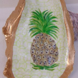 Watercolor Oyster Shell Pineapple Oyster Shell Jewelry Bowl
